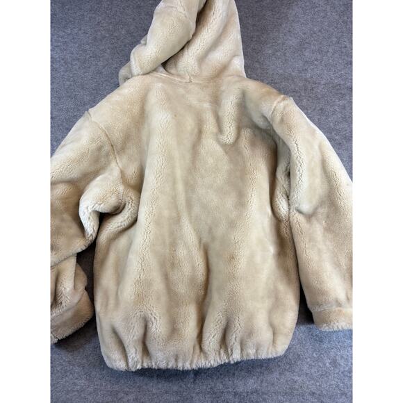 VINTAGE Donnybrook Faux Fur Jacket Womens Medium Beige Plush Hooded Gorpcore - Picture 2 of 9